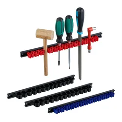 Relaxdays Werkzeughalter 4-teiliges Set, Werkzeugleiste für Wand, Doppelklammern, für Schraubenzieher, Kunststoff, bunt