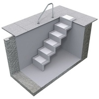 REKU Treppe ELEGANZ 60 Lang 5-stufig Randbefestigung für Universal-Einbau aus Polyester, Farbe:silbergrau