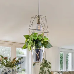 Design Hänge Leuchte Käfig Pendel Decken Lampe Blumen Topf Sisal Wohn Zimmer Beleuchtung