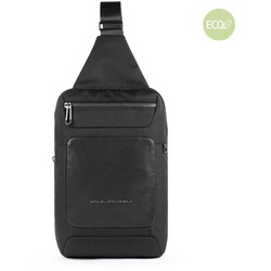 Piquadro Macbeth Querträgertasche aus Leder und recyceltem Schwarz