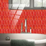 Fliesenaufkleber Rote Geometrie Mosaikfliesen PVC Klebefliesen Hitzebeständig Fliesenaufkleber Bad Wasserdicht Küchenrückwand Folie Ölfest Spritzschutz Selbstklebend Fliesenfolie 12 Stück