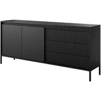 Feldmann-Wohnen Sideboard, Schwarz, Holz, 2 Fächer, 3 Schubladen, Rechteckig,