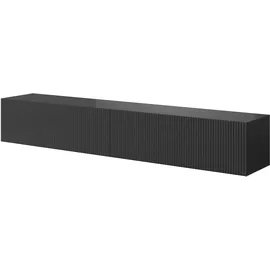Selsey Veldio - TV-Hängeboard, Schwarz mit geriffelten Fronten, 175 cm Hängend Gefräste Front
