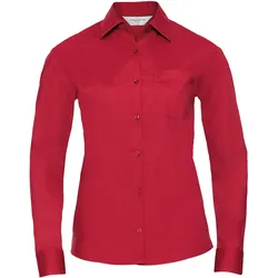 Russell Collection Klassische Baumwollmischgewebe Popeline Bluse - Langarm, classic red, 3XL