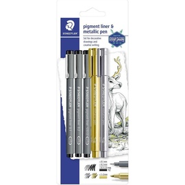 Staedtler pigment liner 308 + 2 metallic pen, 5er Set