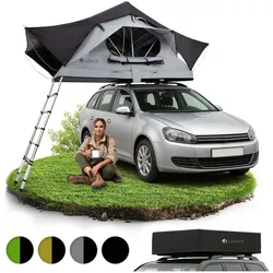 Juskys Autodachzelt Lago 120 x 210 cm - LED-Beleuchtung & Leiter - Schwarz / Grau