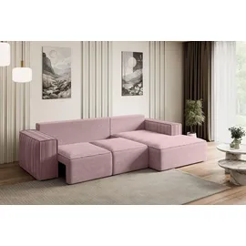 altdecor Ecksofa Cord mit Schlaffunktion und Bettkasten 2-Sitzer Rosa