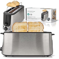 Langschlitz Toaster für 2 Scheiben Edelstahl schwarz silber mit Brötchen-Aufsatz