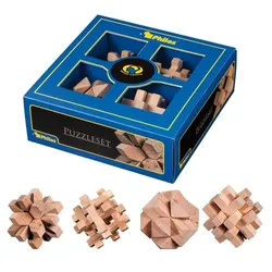 Philos 3501 - Puzzleset 1, Holz, 4-teilig, Puzzlespiele, Denkspiele, Knobelspiele, Schwierigkeitsgrad: mittelschwer, Geschenkbox