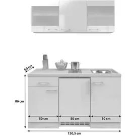 Flex-Well Küchenzeile Nepal 1001 150 cm E-Geräte kaschmir glanz/sonoma eiche nachbildung