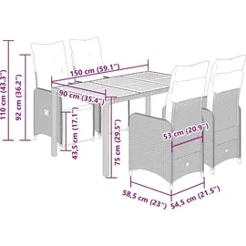vidaXL 5-tlg. Garten-Bistro-Set mit Kissen Schwarz Poly Rattan