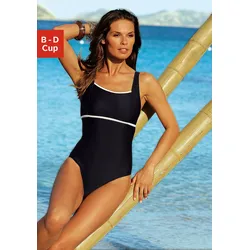 Badeanzug LASCANA, Damen, Gr. 52, Cup C, schwarz, Polyamid, Badeanzüge, mit kontrastfarbenem Einsatz