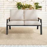 Gartenmöbel-set, Outdoorsofa, 2-sitzer-sofa, Verzinkter Stahl, Handläufe Aus Holz-kunststoff-verbundwerkstoff, Industriestil, Graubeige