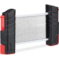 Relaxdays ausziehbares Tischtennisnetz, bis 176 cm Netzbreite, mit Klemmhalterung, für Tische bis 5cm Dicke, schwarz/rot
