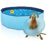 nobleza Hundepool 120x30cm Planschbecken für Große & Kleine Hunde, Anti-Rutsch Matte blau
