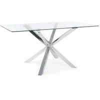Esstisch May 160x90x75cm Tischplatte aus Glas Kreuzgestell aus Stahl in Silber