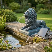 Wasserspeier Solar mit Pumpe – Teichfigur Löwe mit Solarpumpe & Wasserspiel – Gartendeko aus Polyresin in Bronze-Optik – Solarbrunnen für Gartenteich & Wasserlauf 29×20×36,5 cm