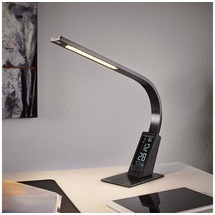 Melitec LED Schreibtischleuchte T153 mit LCD-Display, Uhr, Datum & Temperatur, Dimmer & Weckfunktion, Anthrazit, 450 Lumen, Warmweiß