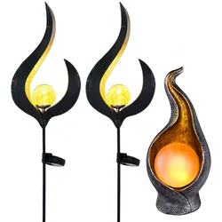3er Set LED Solar Außen Leuchten bronze Garten Steckleuchte Dekolampe Flamme mit Kugel Solarlampe Gartendekoration Balkonleuchten