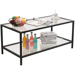 Mein-Regal Couchtisch Glasgow schwarz 100x50x45cm Metall Glasoberfläche Ablagefach