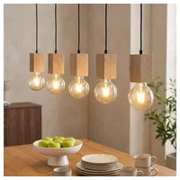 GLOBO LIGHTING LED Pendelleuchte, Leuchtmittel inklusive, Warmweiß, Hängeleuchte Esszimmerlampe Höhenverstellbar 5 Flammig LED Holz braun