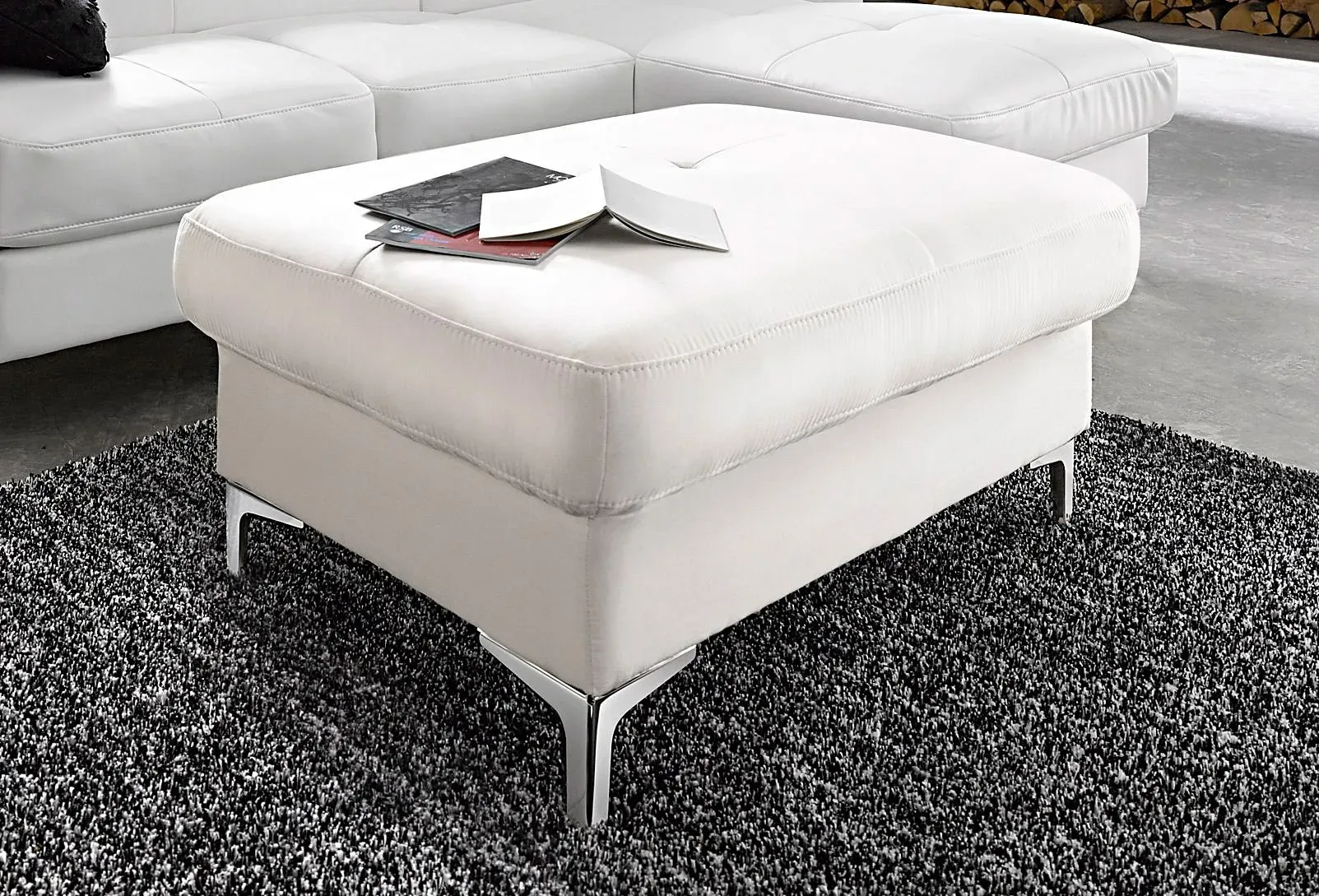 Hocker COTTA, weiß, Hocker, Kinder, B/H/T: 95cm x 47cm x 64cm, Leder PAMPAS, Hocker, B:95cm H:47cm T:64cm