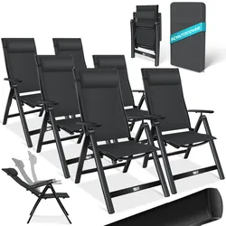 KESSER® Gartenstuhl Hochlehner mit Armlehnen   Aluminium Klappstuhl inkl. Kopfkissen Campingstuhl 7-Fach Verstellbar Rückenlehne   Atmungsaktiv & Wetterfest   Klappbar & Anti-Rutsch