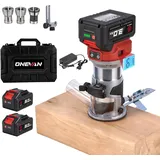 ONEVAN Akku Oberfräse mit Display, Kabellose Kantenfräse 6 Stufen Regelung, 30mm Frästiefe, 3 Spannzangen(6/6,35/8 mm), 2×3.0 Akkus, Bürstenloser Einhandfräse Elektro Holztrimmer Tools für Holz