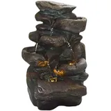 DRULINE Zimmerbrunnen mit LED - Zimmer Wasserfall Brunnen - Kaskadenbrunnen - Zimmerbrunnen - Polyresin Stein Optik - B/H/T ca. 24 x 48 x 31 cm - Grau/Braun - Indoor