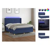 vidaXL Boxspringbett mit Matratze & LED Blau 160x200 cm Stoff