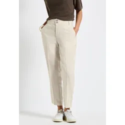 Chinohose STREET ONE, Damen, Gr. 42, Länge 28, moonstone sand, Stoff, 100% Leinen, unifarben, casual, comfort fit knöchelfrei, Hosen, High Waist