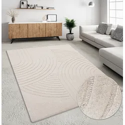 Wollteppich MY HOME "Gabbo Design, Handweb Teppich, reine Wolle, handgewebt" Gr. 6, beige (natur), B:200cm H:14mm L:290cm, Wolle, Teppiche, Hoch-Tief-Effekt, reine Wolle, Scandi-Look, Naturfaser, Handarbeit