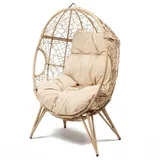 Concept-usine - Sessel Ei Auf Ständer Aus Beigem Harz Mit Rattan-effekt Jane