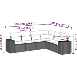 vidaXL Gartensofa-Set 6-tlg. grau Polyrattan