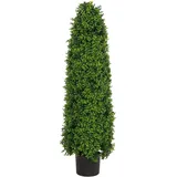 Mendler Künstlicher Buchsbaum HWC-Q89, Buchs Buxus im Topf Dekobaum Kunstpflanze Kegel naturgetreu immergrün Outdoor 120x35x35cm