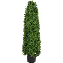 Mendler Künstlicher Buchsbaum HWC-Q89, Buchs Buxus im Topf Dekobaum Kunstpflanze Kegel naturgetreu immergrün Outdoor 120x35x35cm