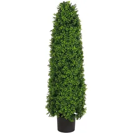 Mendler Künstlicher Buchsbaum HWC-Q89, Buchs Buxus im Topf Dekobaum Kunstpflanze Kegel naturgetreu immergrün Outdoor 120x35x35cm