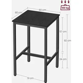 VASAGLE Bartisch Küchentisch Stehtisch 60 x 60 x 92 cm Schwarz