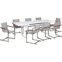 Beliani Gartenmöbel-Set, weiß/beige Aluminium, Edelstahl, Ausziehbarer Esstisch, 8 Sitzer, Outdoor-Möbel, modern - Weiß/Beige/Silber