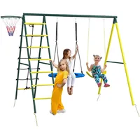 Outsunny Schaukelset 4 in 1 mit Basketballkorb und Kletterleiter Gelb