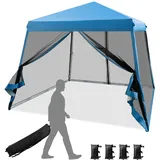 COSTWAY Pavillon 3x3 m, Pop up Faltpavillon mit Moskitonetz & Sandsäcke & Rolltasche, UV Schutz 50+, Gartenzelt Partyzelt stabil & wasserdicht, Gartenpavillon für Party, Camping (Blau)