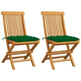 vidaXL Gartenstühle mit Grünen Kissen 2 Stk. Massivholz Teak