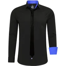RUSTY NEAL Langarmhemd RUSTY NEAL, Herren, Gr. 6XL, EURO-Größen, schwarz (schwarz, blau), 60% Baumwolle, 37% Polyester, 3% Elasthan, unifarben, Hemden, mit Krawatte