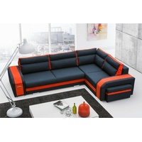JVmoebel Ecksofa Wohnzimmer Schlaf Sofa Couchen Couch Garnitur L Form Stoff Leder, Made in Europa orange|schwarz