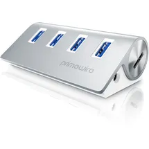 Primewire USB-Adapter 1× USB Typ A Stecker zu 4 x USB 3.2 Gen2 Buchse, 4 Port USB 3.2 Gen2 Hub Aktiv Verteiler mit Netzteil, Alugehäuse