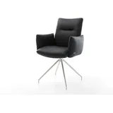 DELIFE Drehstuhl Jova-Flex mit Armlehnen Echt-Leder Schwarz Kreuzgestell konisch Edelstahl 180° drehbar Taschenfederkern, Esszimmerstühle