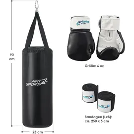 ArtSport Boxsack Set gefüllt – Kinder Boxset 10 kg mit Boxhandschuhen, Bandagen, Deckenhalterung