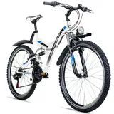 bergsteiger Mountainbike Memphis 26 Zoll, geeignet ab 150 cm, Damen, Herren, 21 Gang Shimano Tourney RD-TZ50 Schaltwerk, Kettenschaltung, V-Brakes weiß