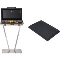 Kalorik TKG EBBQ 1002 L Elektrischer Edelstahl-Barbecue-Grill, Standgrill, XXL-Grillplatte, Silber/Schwarz, 2500 Watt & Rayen AA237 Schutzhülle für Grill, rechteckig, PEVA, Schwarz, 80 x 47 x 84 cm