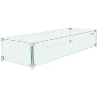 Vevor Windschutz für Feuerstelle, 96,5 x 26,7 x 15,2 cm Glas-Windschutz, rechteckiger Glasschutz, 0,8 cm dicker Feuertisch, Flammenschutz aus klarem gehärtetem Glas, Baumgrubenschutz mit stabilen Füßen für Propan, Gas,